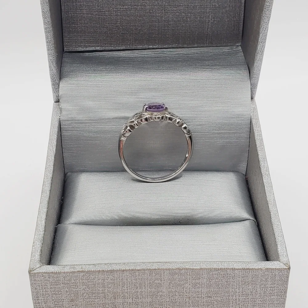 Genuine Oval Purple Amethyst & Diamond Simulants 925 Sterling Silver Orn…